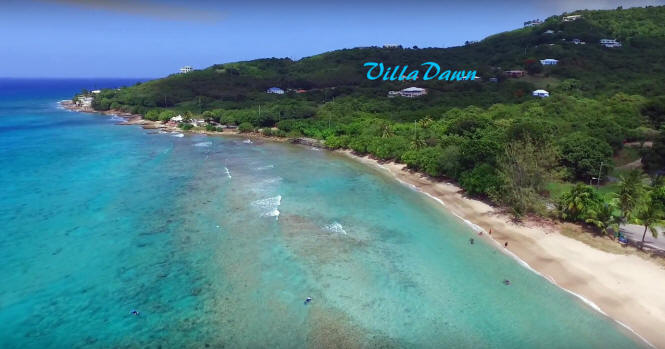 Aerial view of Villa Dawn and Cane Bay Beach on St. Croix.