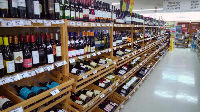 Liquor and wine in a grocery store on St. Croix
