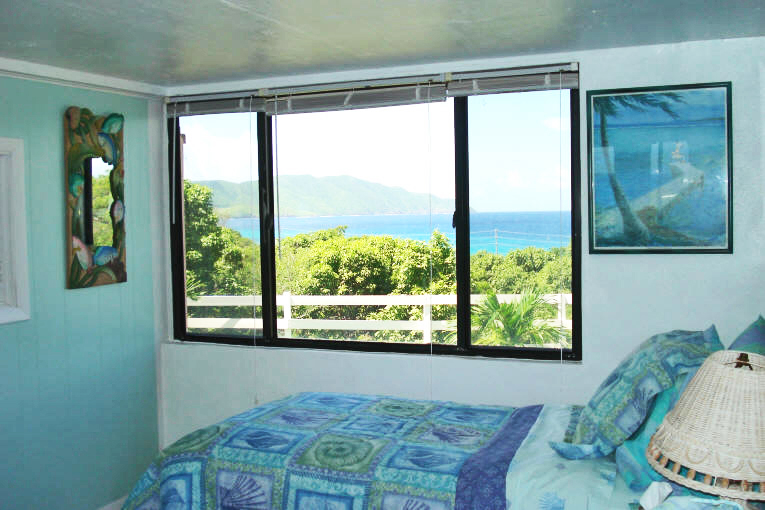 View from the bedroom in the lower level suite at Villa Dawn on St. Croix.