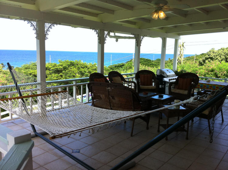 View of the ocean from Villa Dawn's covered deck.